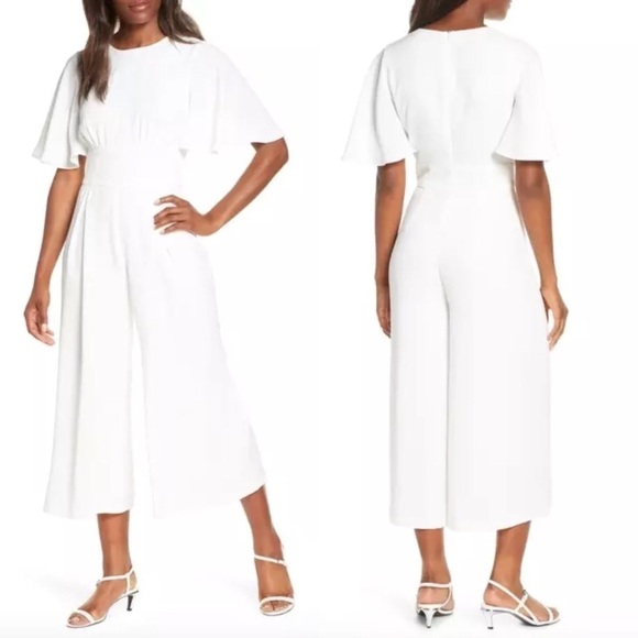 NEW Eliza J Wide Leg Crop Jumpsuit Flutter Sleeve - Picture 1 of 11